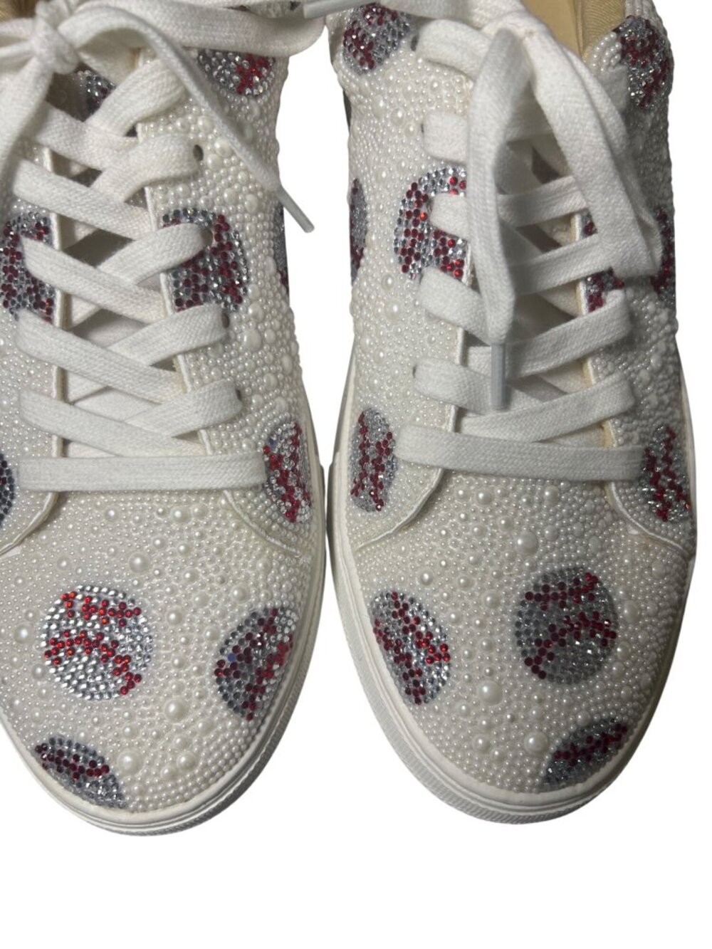 Betsey Johnson Sidny Baseball Rhinestone Pearl Platform Sneakers Size 11 - Picture 2 of 5